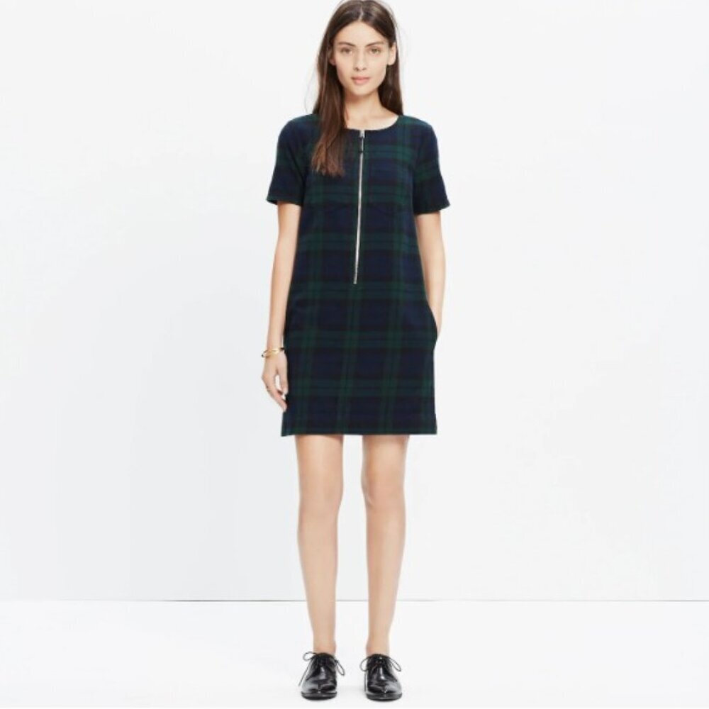 Madewell Navy Blue Hunter Green Plaid Dress Size 4